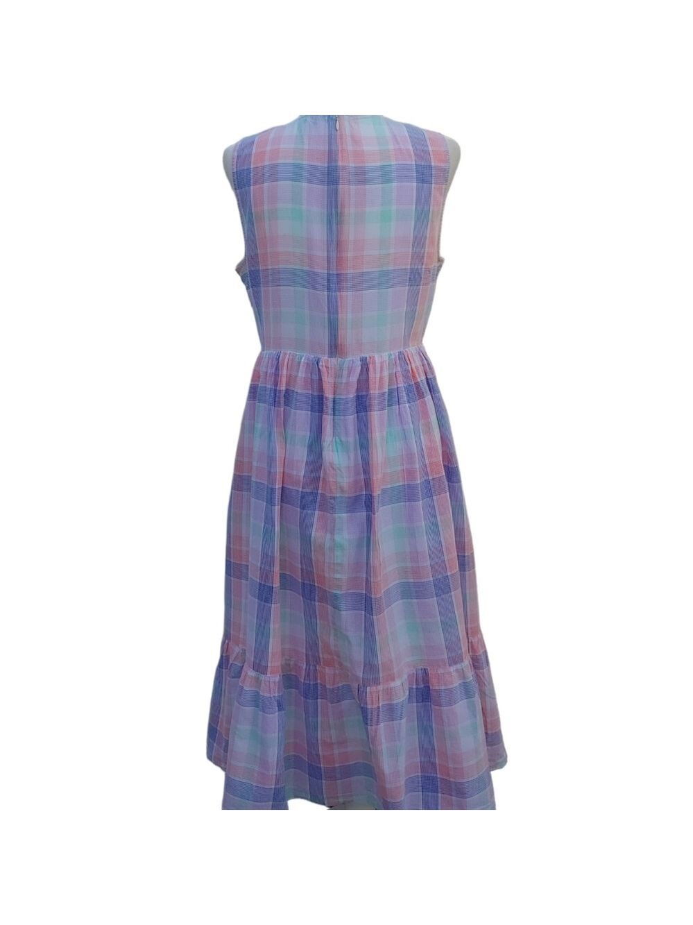J.Crew Women's Smocked Tiered Cotton Plaid Dress in Pastels Multi size Large - Picture 8 of 17